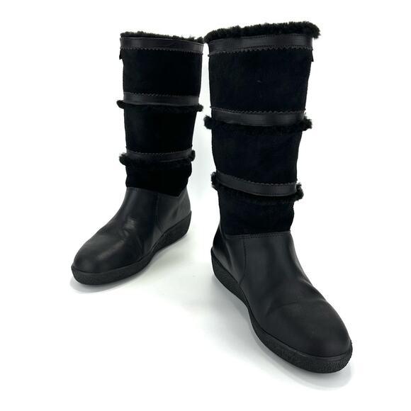 Dival Italy Elisa Black Winter Boot Sz 8 Leather Wool Lining Low Wedge Mid-Calf - Picture 10 of 15